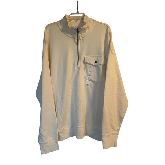 NWT Old Navy Men's Cream Color Long Sleeve Pullover 1/4 Zip Pocket Size XXL - Picture 1 of 6
